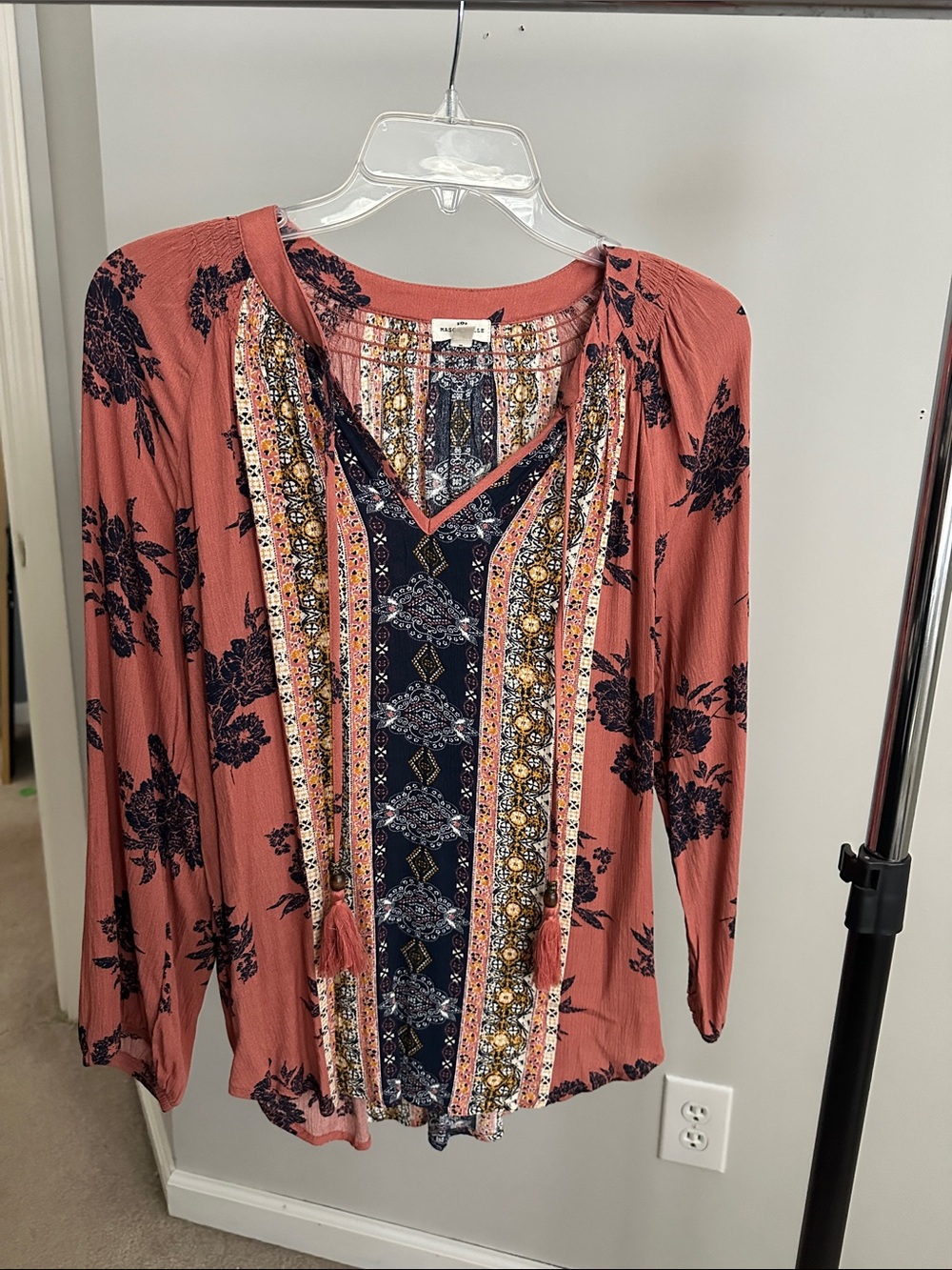 Rust Floral Tunic with Navy Boho Panel